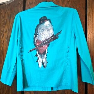 UNIQUE Spanish Designer Isabel De Pedro Bird Swallow Button Down Shirt Size 8